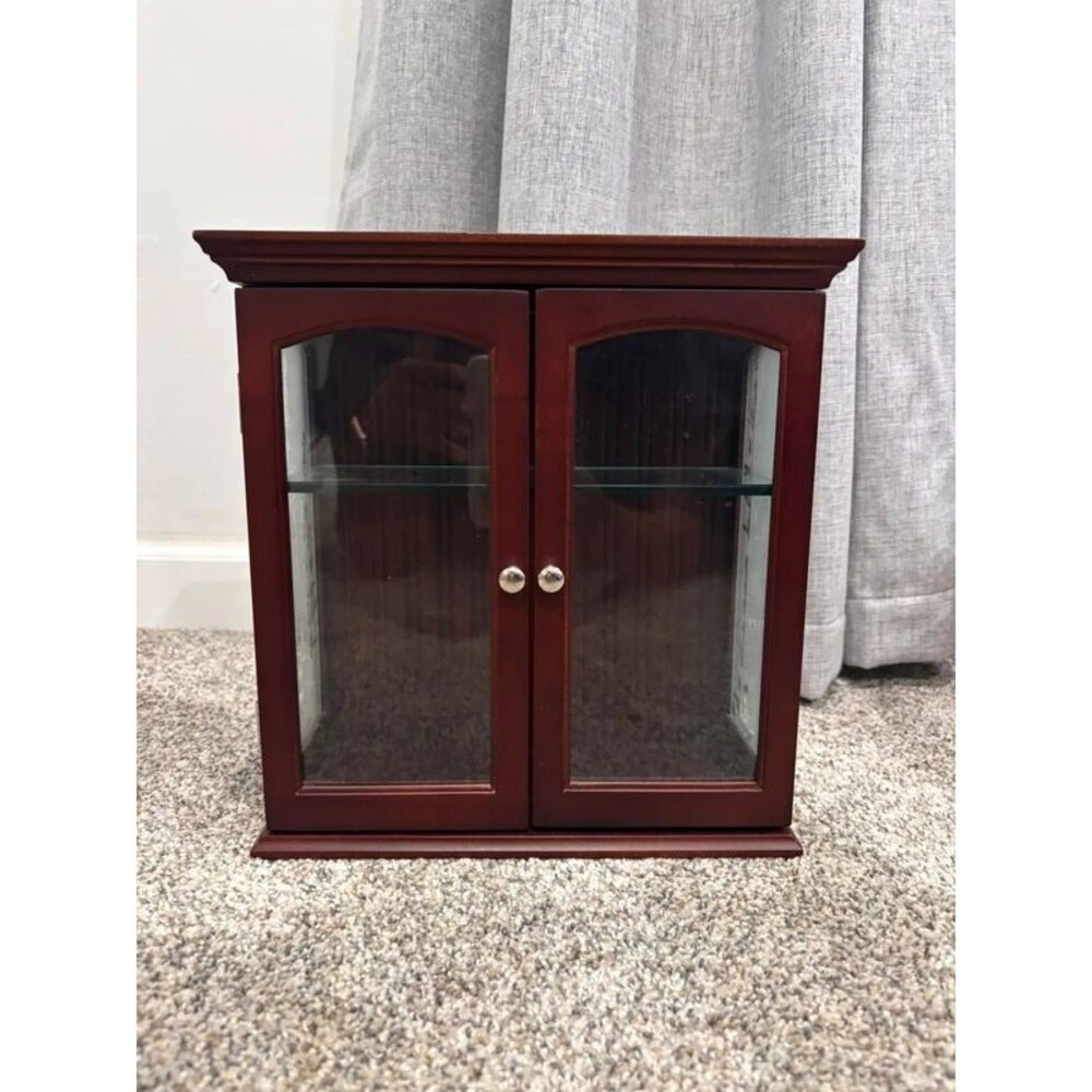 Wooden Wall Mounted Glass Display Cabinet Case for Collectables, Trinket Display